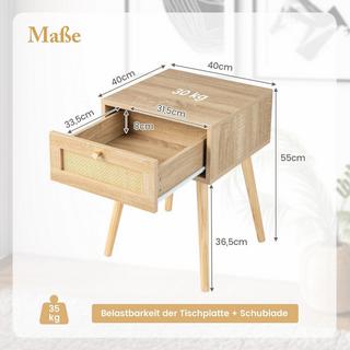 Northix Comodino con cassettiera con design in rattan 40 x 40 x 55 cm rovere  