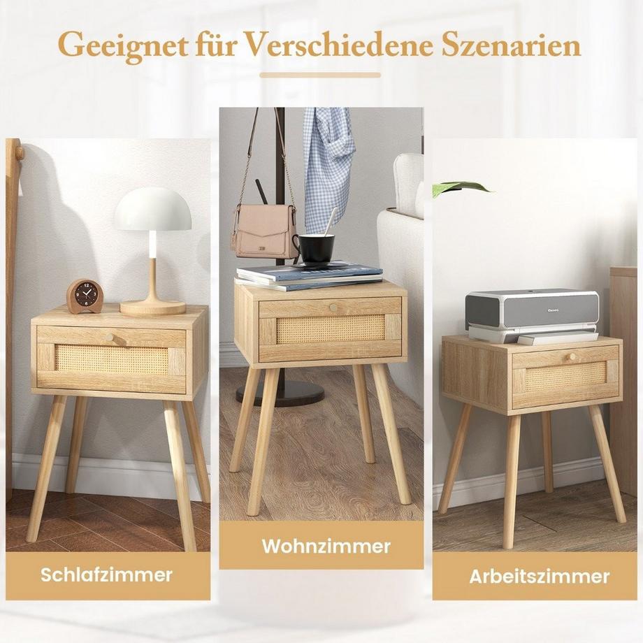 Northix Comodino con cassettiera con design in rattan 40 x 40 x 55 cm rovere  