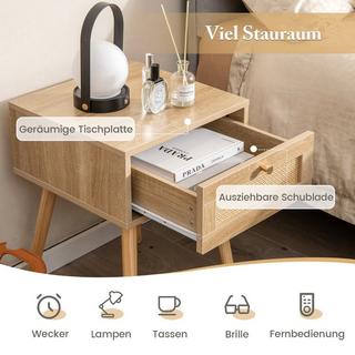 Northix Comodino con cassettiera con design in rattan 40 x 40 x 55 cm rovere  