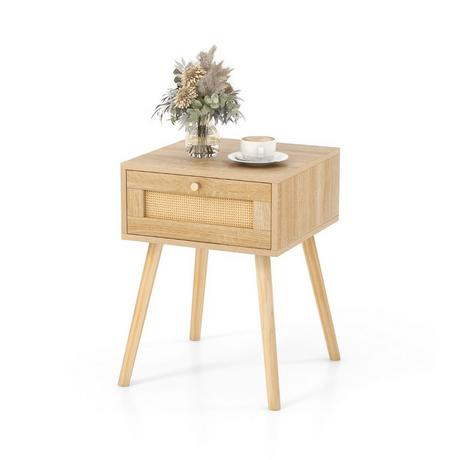 Northix Comodino con cassettiera con design in rattan 40 x 40 x 55 cm rovere  