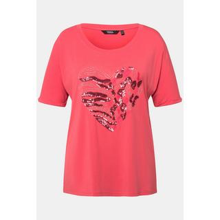 Ulla Popken  T-shirt dal taglio oversize con cuore, scollo a girocollo e mezze maniche 