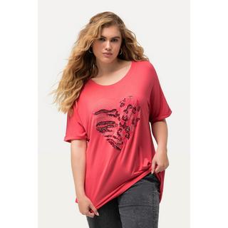 Ulla Popken  T-shirt dal taglio oversize con cuore, scollo a girocollo e mezze maniche 