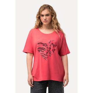 Ulla Popken  T-shirt dal taglio oversize con cuore, scollo a girocollo e mezze maniche 