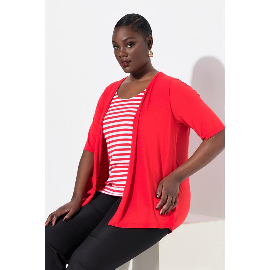 Ulla Popken 2-in-1 Ringel Rundhals Halbarm Shirt  