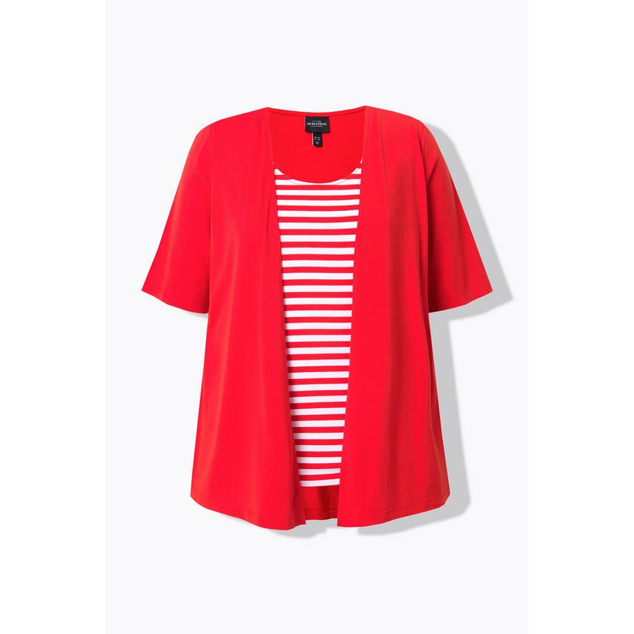 Ulla Popken 2-in-1 Ringel Rundhals Halbarm Shirt  