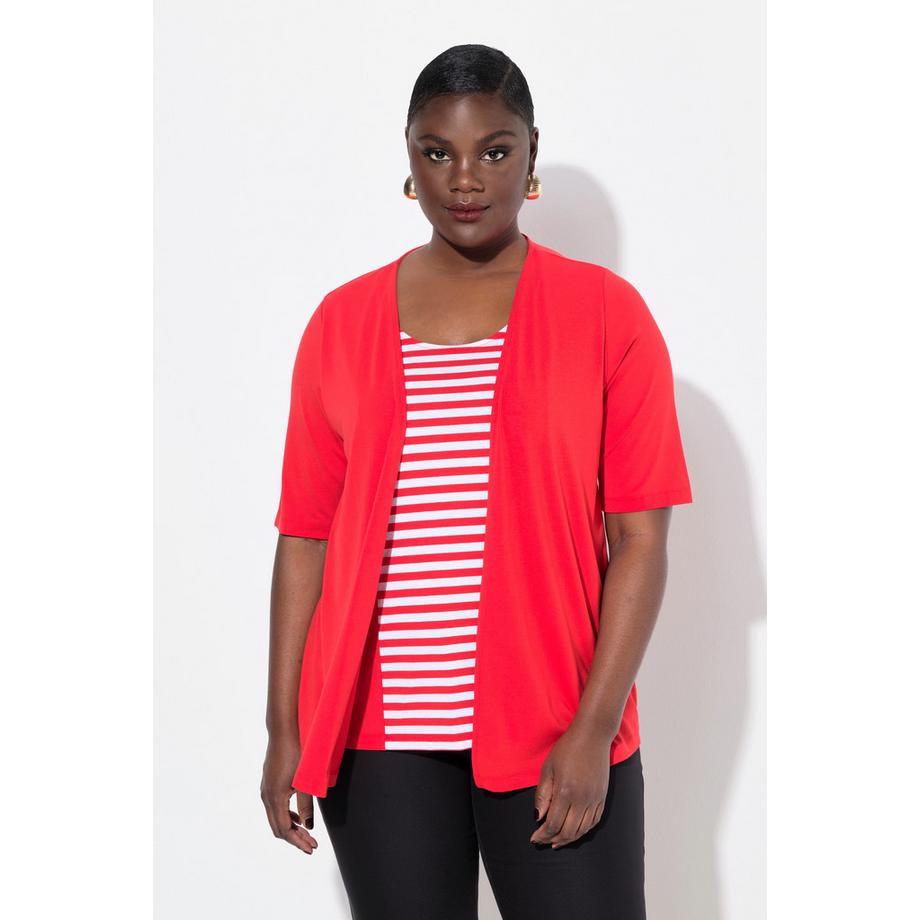 Ulla Popken 2-in-1 Ringel Rundhals Halbarm Shirt  