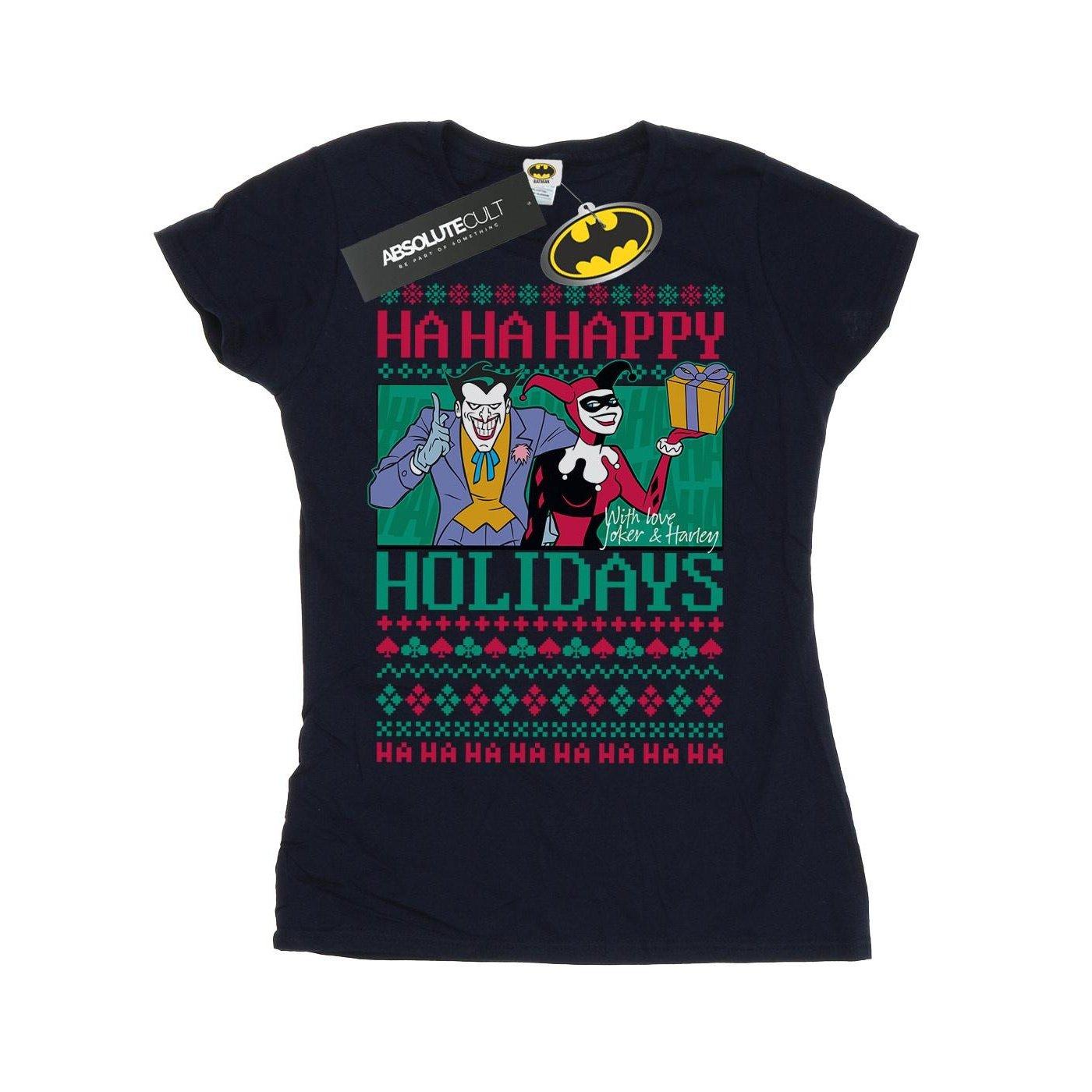Image of Joker And Harley Quinn Ha Ha Happy Holidays Tshirt Damen Marine XL