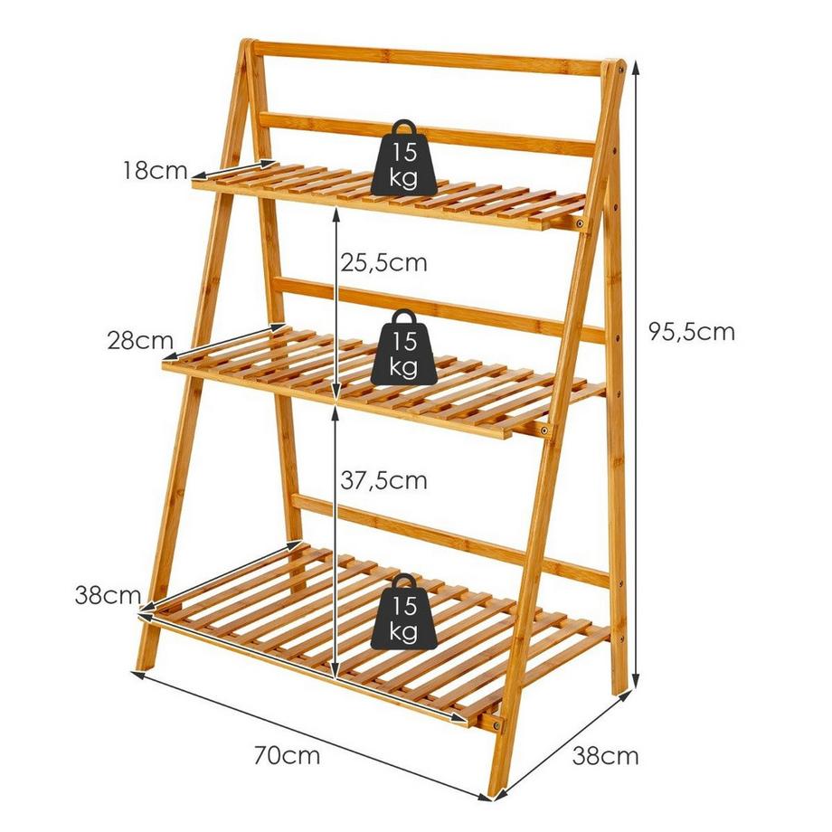 Northio Supporto per piante pieghevole in bambù scaffale a scala a 3 livelli  