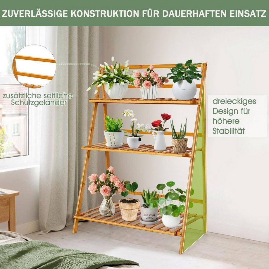 Northio Supporto per piante pieghevole in bambù scaffale a scala a 3 livelli  