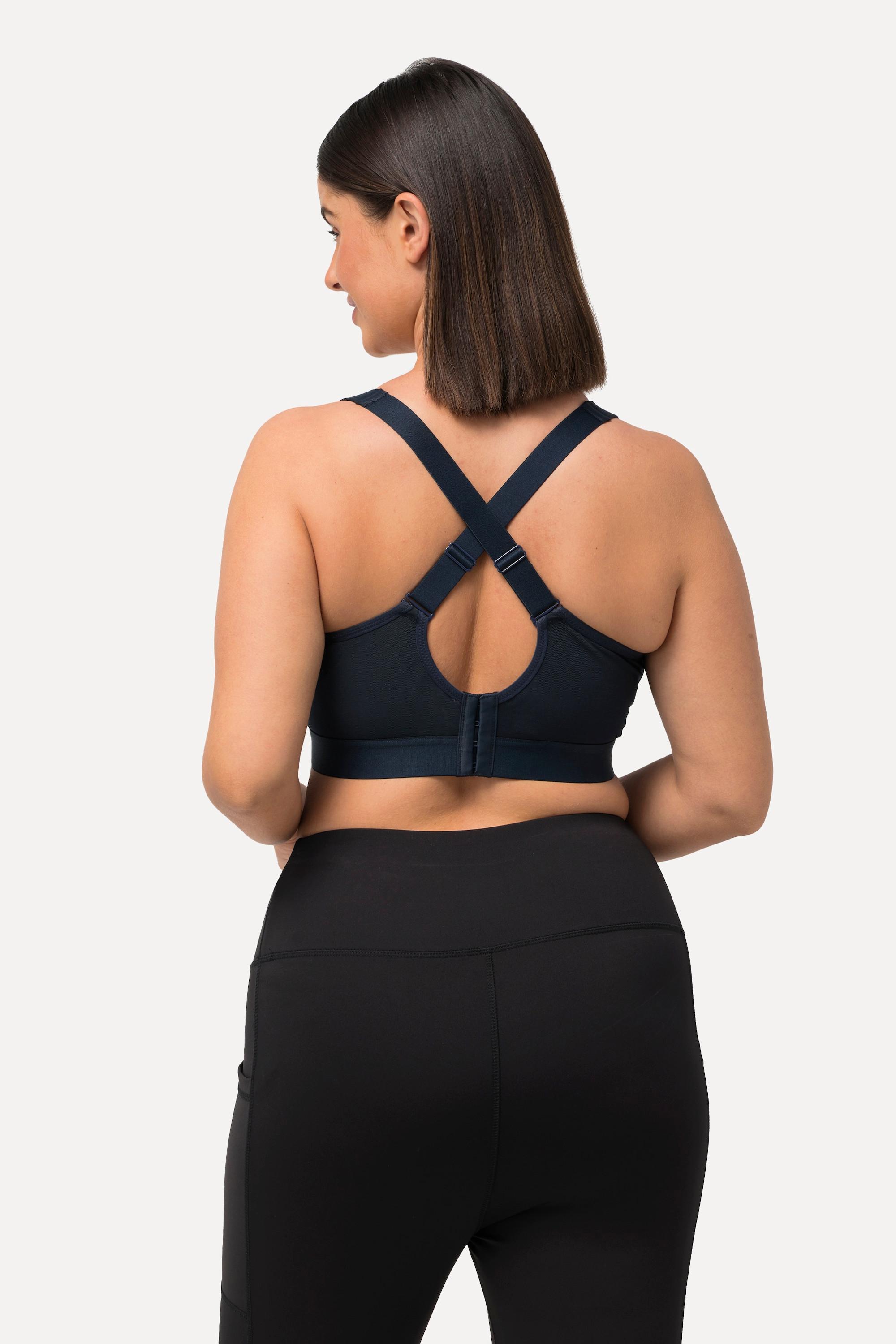 Ulla Popken  Soutien-gorge de sport, sans armatures. Bretelles croisées et fermeture à glissière. 