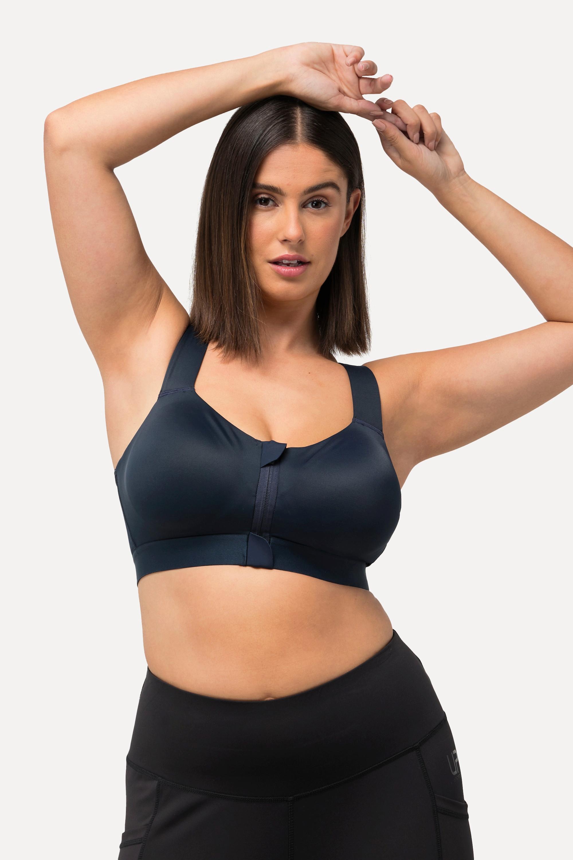 Ulla Popken  Soutien-gorge de sport, sans armatures. Bretelles croisées et fermeture à glissière. 