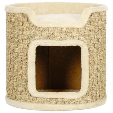 Griffoir, tonneau à chat de 37 cm de haut avec porte, griffoir à 2 niveaux, tour à chat en sisal, pour chats jusqu'à 5 kg, kaki