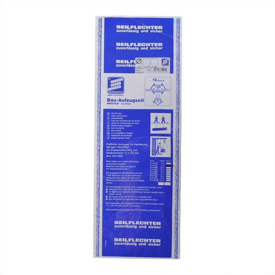 Pricenet  Corde de levage de chantier 16 mm. 10m. avec anneau et mousqueton. 1.900 daN 