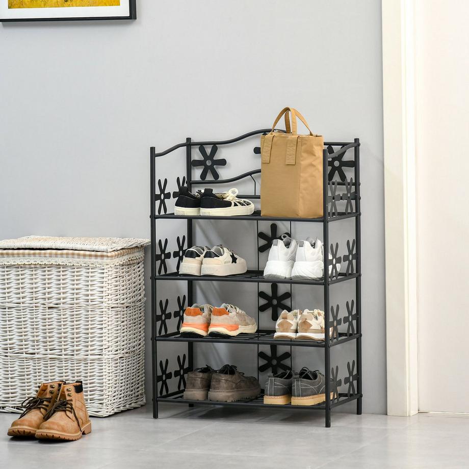 Northio Scaffale per piante, scaffale per fiori, scala per piante, 4 livelli, metallo, nero, 59,5x30x92 cm  