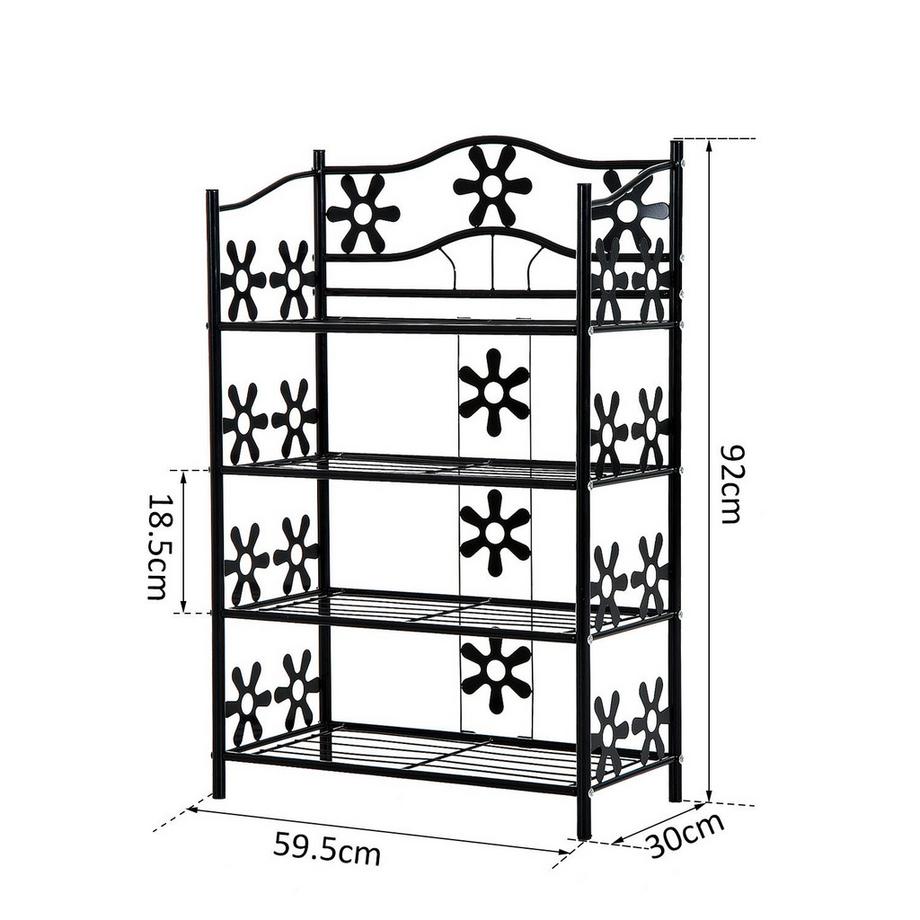 Northio Scaffale per piante, scaffale per fiori, scala per piante, 4 livelli, metallo, nero, 59,5x30x92 cm  