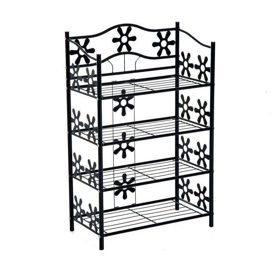 Scaffale per piante, scaffale per fiori, scala per piante, 4 livelli, metallo, nero, 59,5x30x92 cm