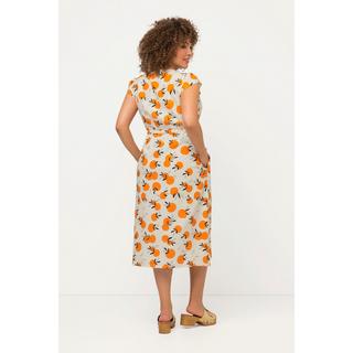 Ulla Popken  Robe midi sans manches, imprimé oranges. Col rond et ligne en A. 