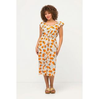 Ulla Popken  Robe midi sans manches, imprimé oranges. Col rond et ligne en A. 