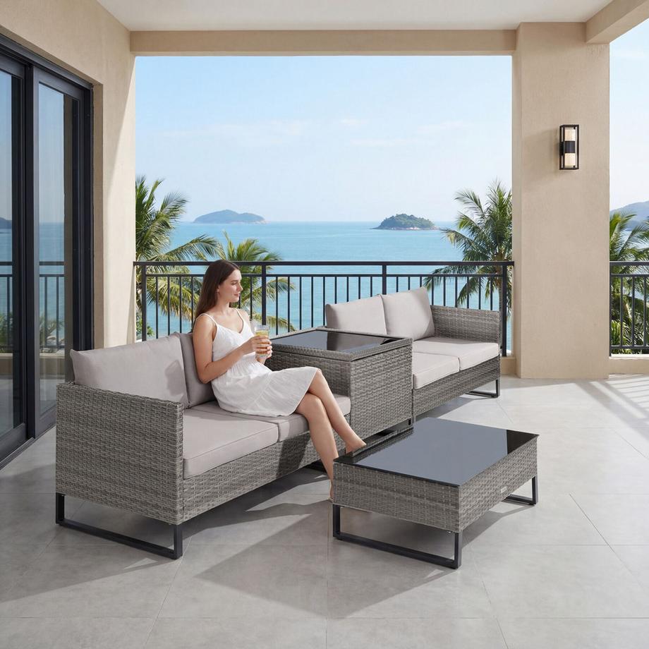Tectake Canapé de jardin lounge en rotin OSTUNI pour 4 personnes  
