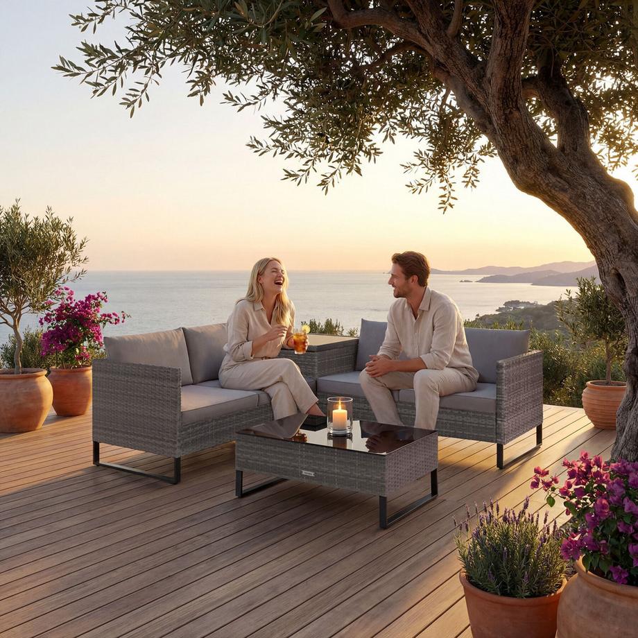 Tectake Canapé de jardin lounge en rotin OSTUNI pour 4 personnes  