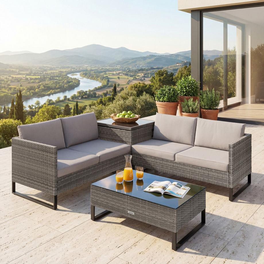 Tectake Canapé de jardin lounge en rotin OSTUNI pour 4 personnes  