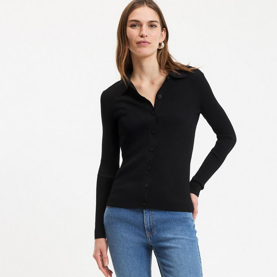 La Redoute Collections Feinstrickcardigan mit Kragen und Knopfverschluss  