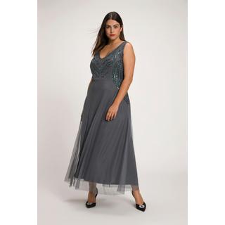 Ulla Popken  Robe maxi, doublée, perles, décolleté en V, sans manches 