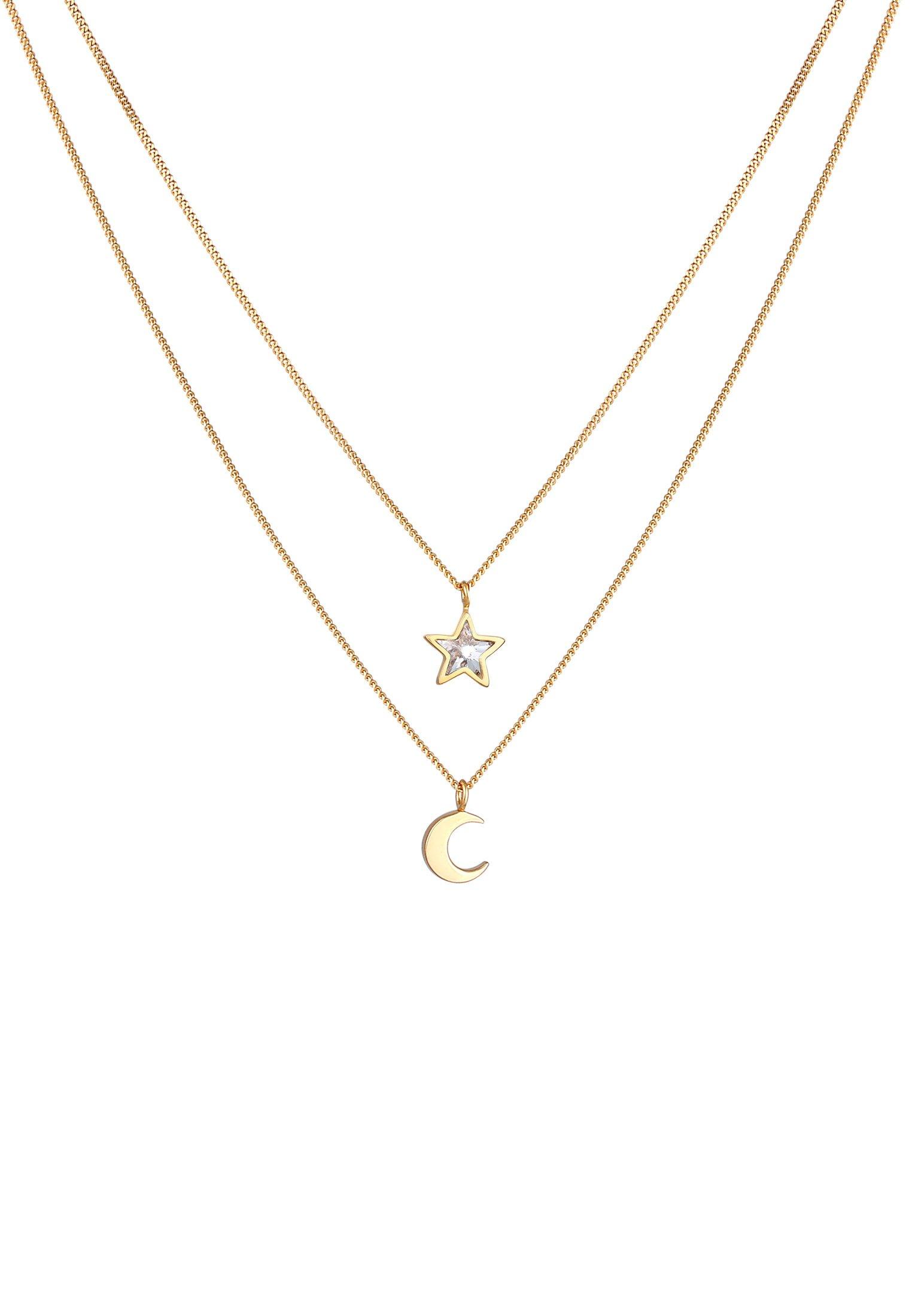 Image of Halskette Kids Layer Kristall Stern Halbmond Damen Gold 36cm