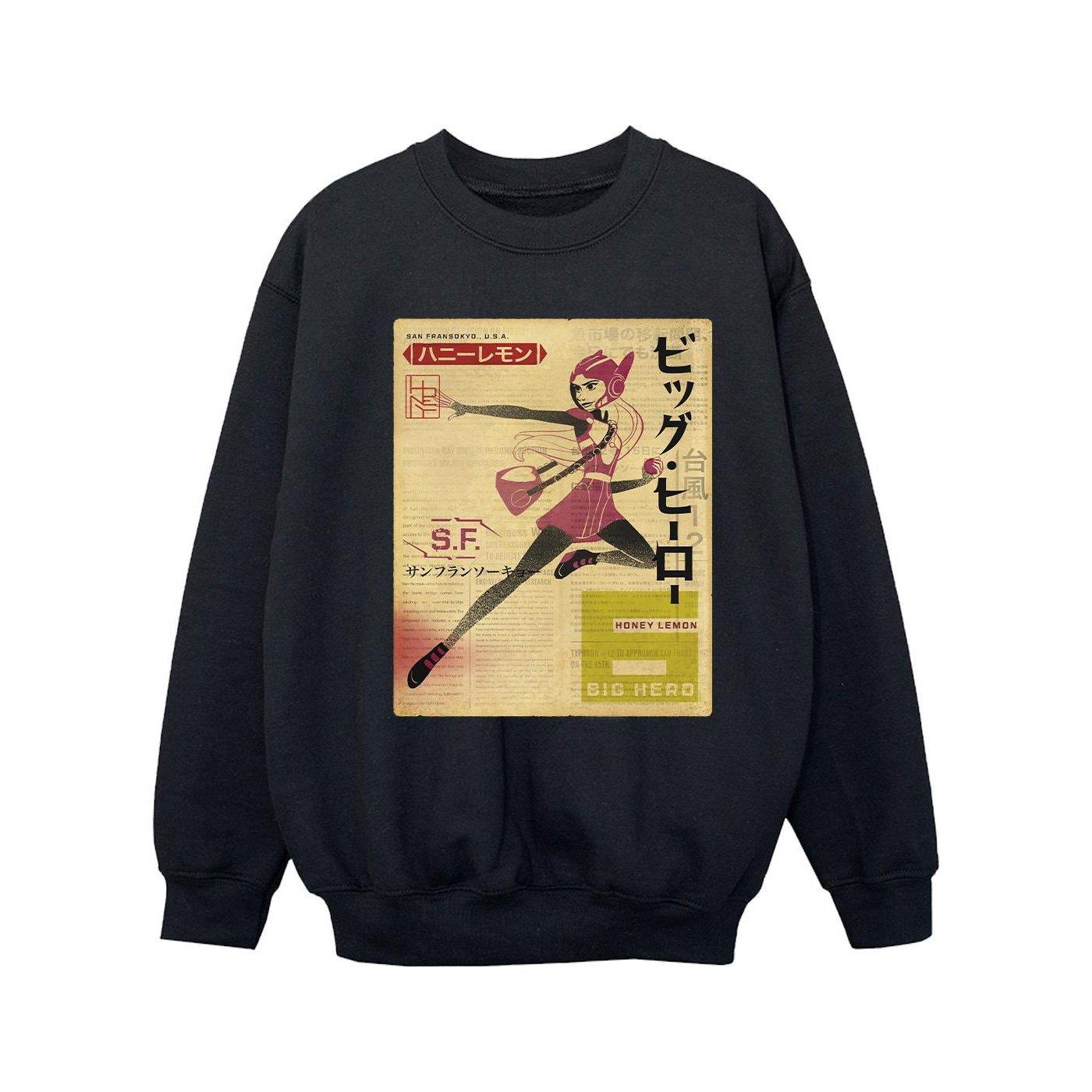 Image of Big Hero 6 Baymax Honey Lemon Newspaper Sweatshirt Unisex Schwarz 128