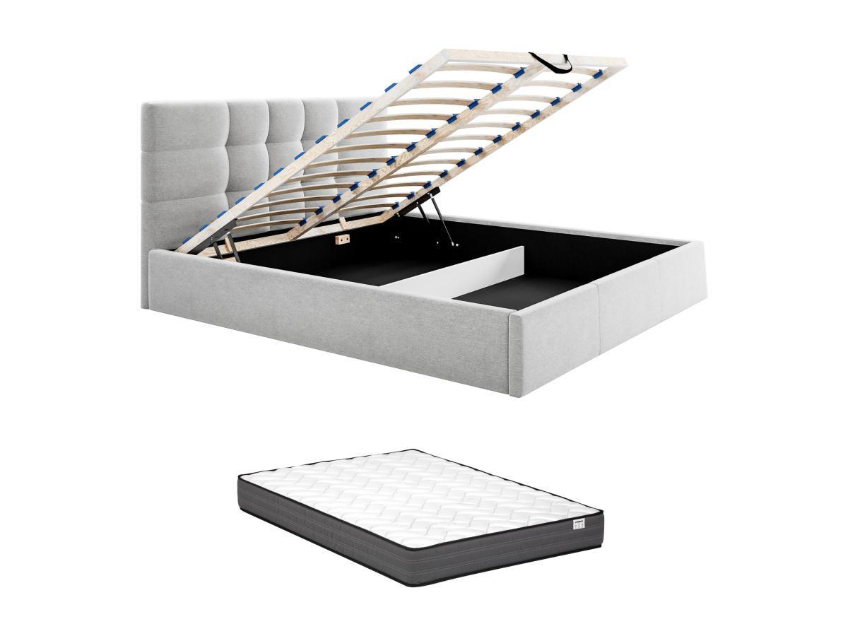 PASCAL MORABITO Lit coffre 140 x 190 cm - Tissu - Gris + Matelas - ELIAVA de Pascal Morabito  