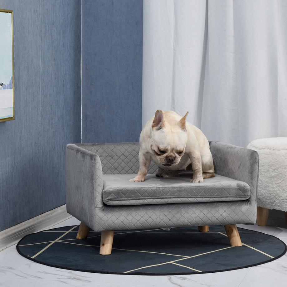 Northio  Canapé Pour Chien Au Toucher Velours Pour Petits Chiens Jusqu'À 8 Kg, Avec Pieds En Bois, Gris, 64 X 45 X 36 Cm 