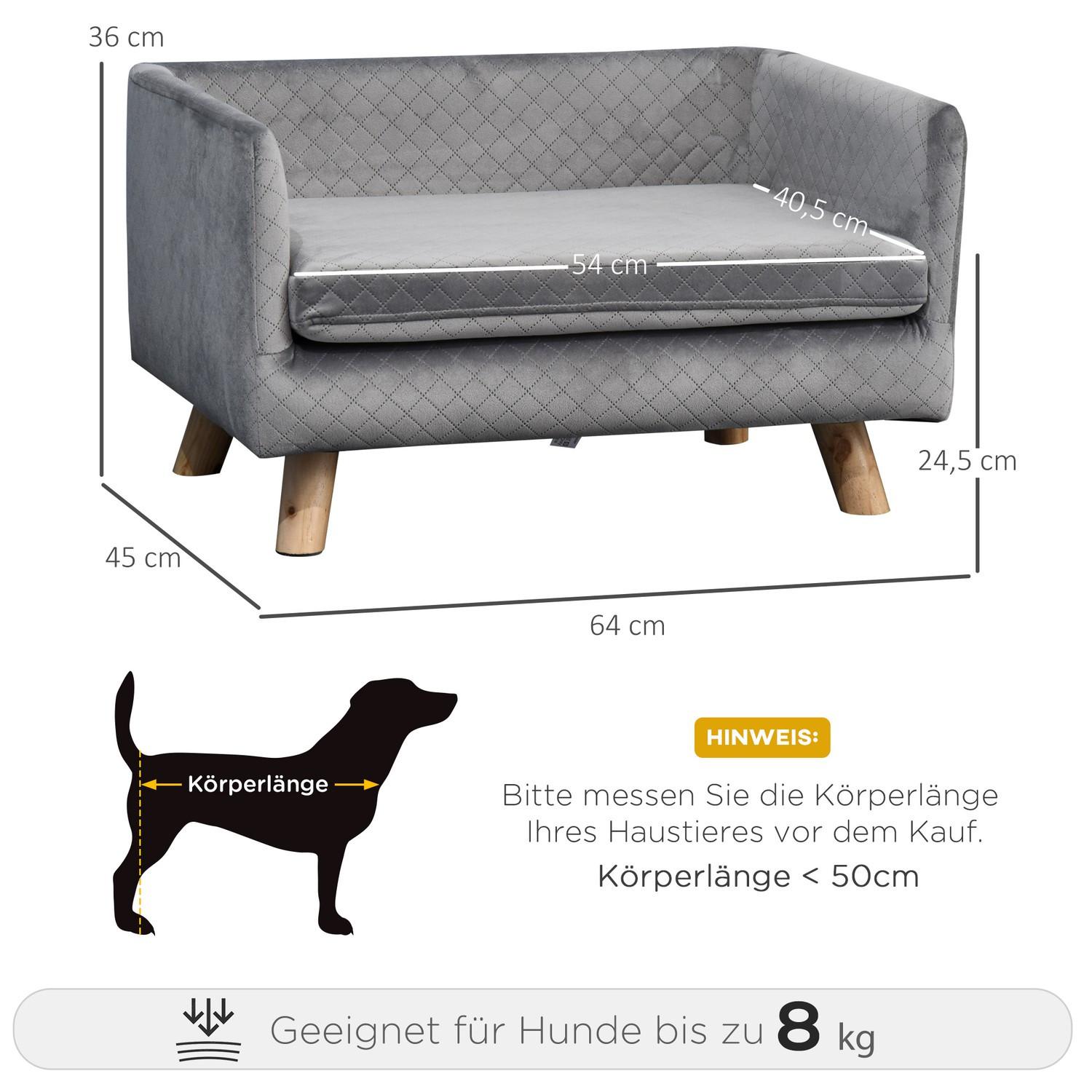 Northio  Canapé Pour Chien Au Toucher Velours Pour Petits Chiens Jusqu'À 8 Kg, Avec Pieds En Bois, Gris, 64 X 45 X 36 Cm 