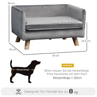 Northio  Canapé Pour Chien Au Toucher Velours Pour Petits Chiens Jusqu'À 8 Kg, Avec Pieds En Bois, Gris, 64 X 45 X 36 Cm 