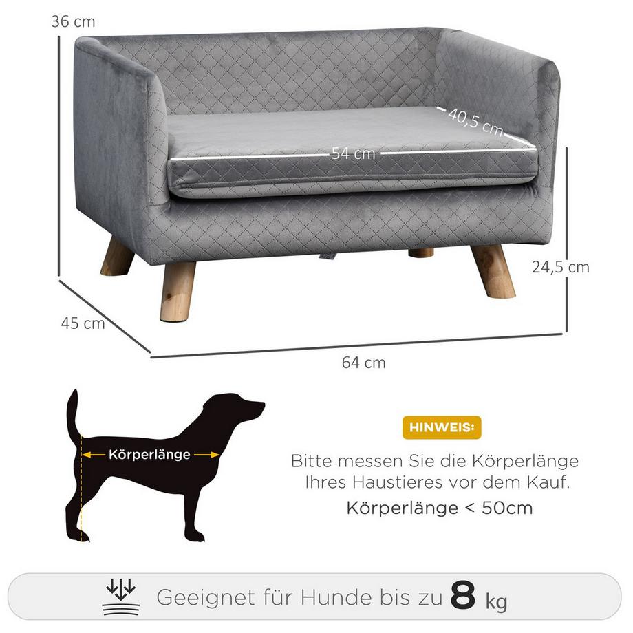 Northio  Canapé Pour Chien Au Toucher Velours Pour Petits Chiens Jusqu'À 8 Kg, Avec Pieds En Bois, Gris, 64 X 45 X 36 Cm 