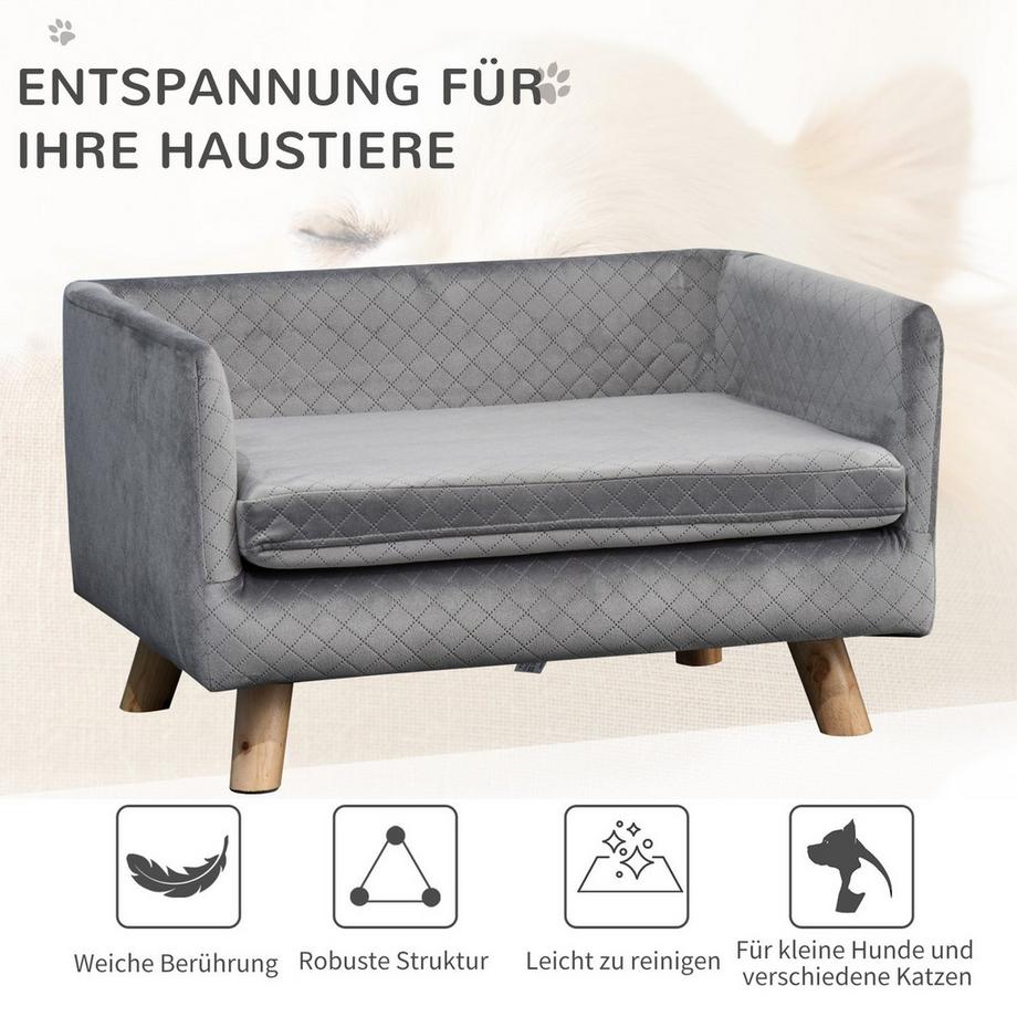 Northio  Canapé Pour Chien Au Toucher Velours Pour Petits Chiens Jusqu'À 8 Kg, Avec Pieds En Bois, Gris, 64 X 45 X 36 Cm 