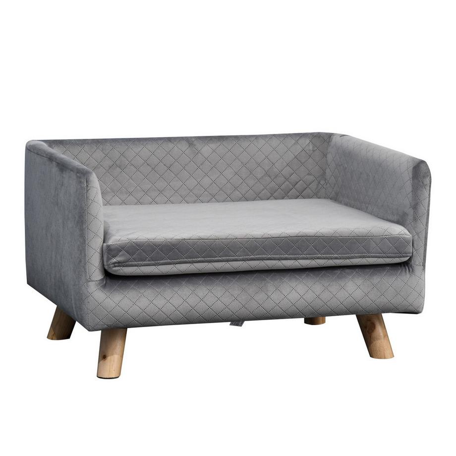 Canapé Pour Chien Au Toucher Velours Pour Petits Chiens Jusqu'À 8 Kg, Avec Pieds En Bois, Gris, 64 X 45 X 36 Cm