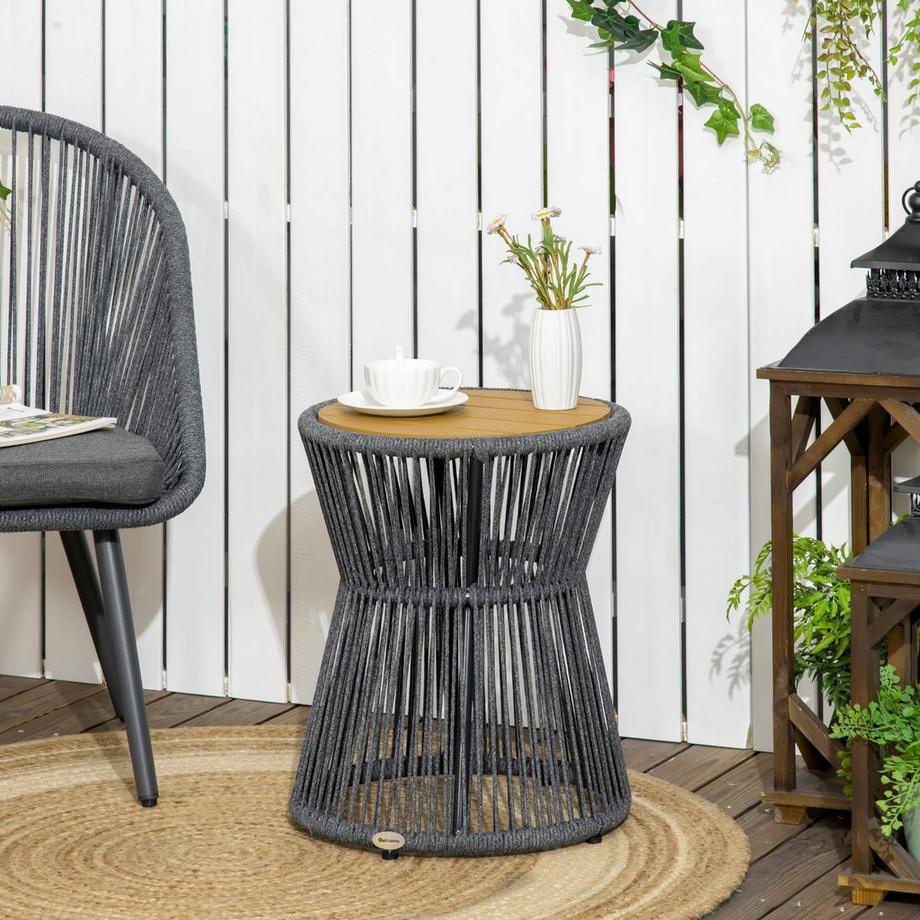 Northio Gartentisch Bistrotisch Kaffeetisch Mit Kunststofftischplatte Mit Verstellbaren Füßen, Für Terrasse, Dunkelgrau+Natur  
