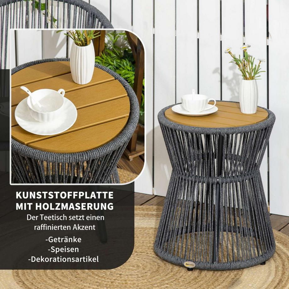 Northio Gartentisch Bistrotisch Kaffeetisch Mit Kunststofftischplatte Mit Verstellbaren Füßen, Für Terrasse, Dunkelgrau+Natur  