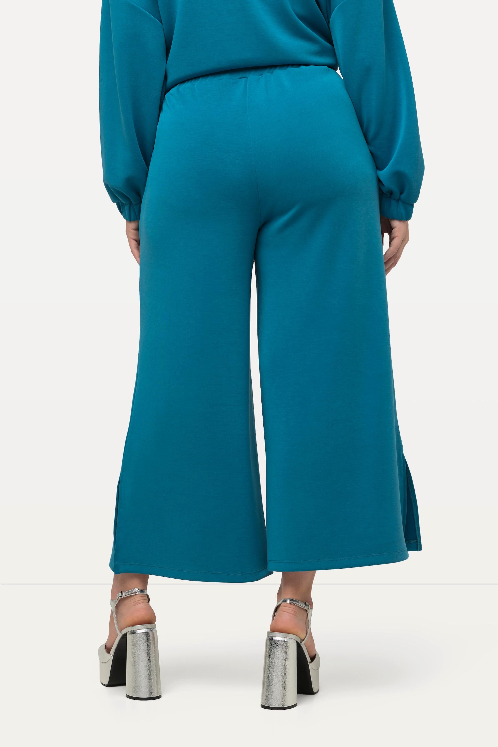 Ulla Popken  Pantalon en molleton de modal mélangé, jambe large et taille élastique 