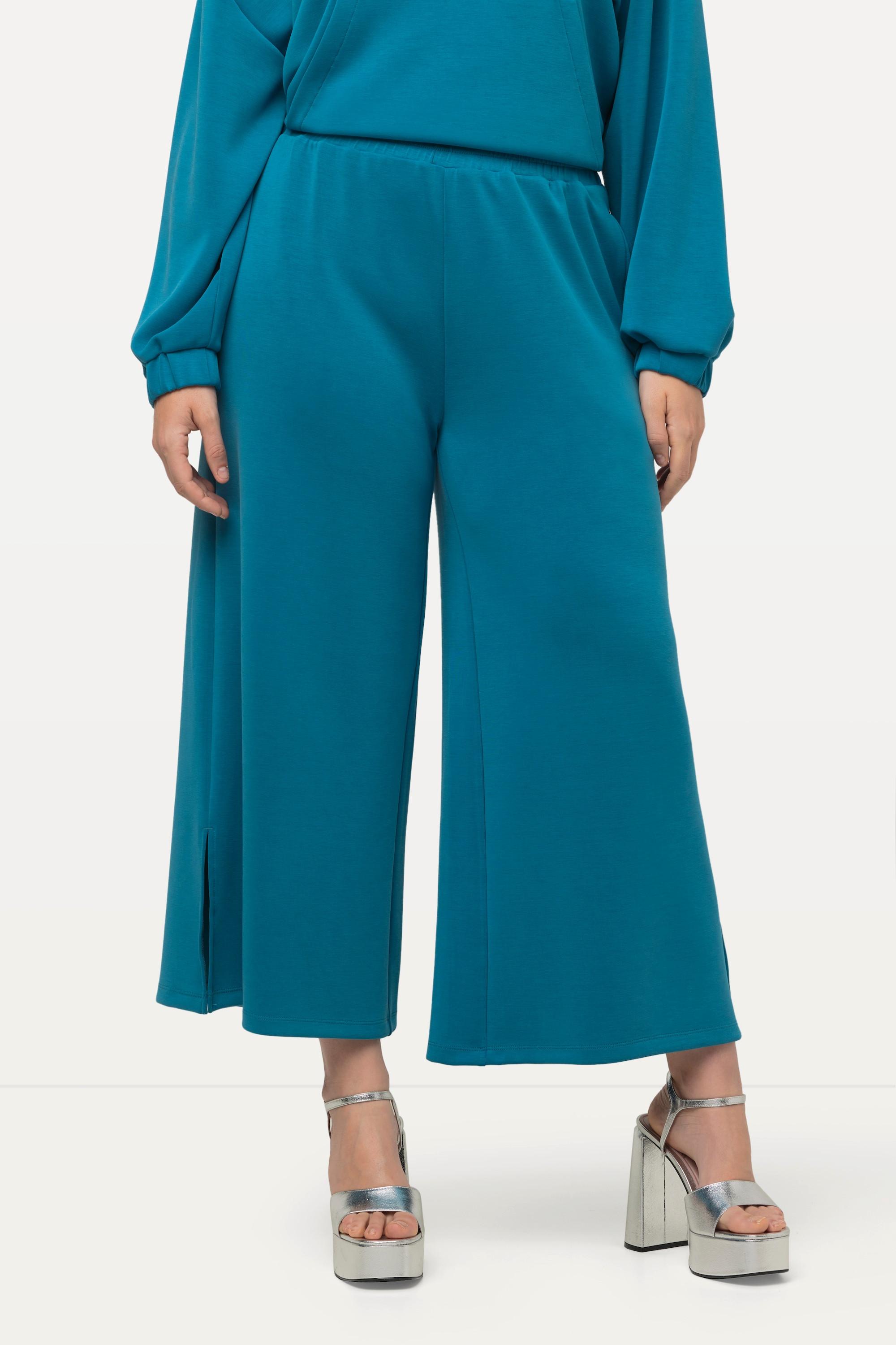 Ulla Popken  Pantalon en molleton de modal mélangé, jambe large et taille élastique 