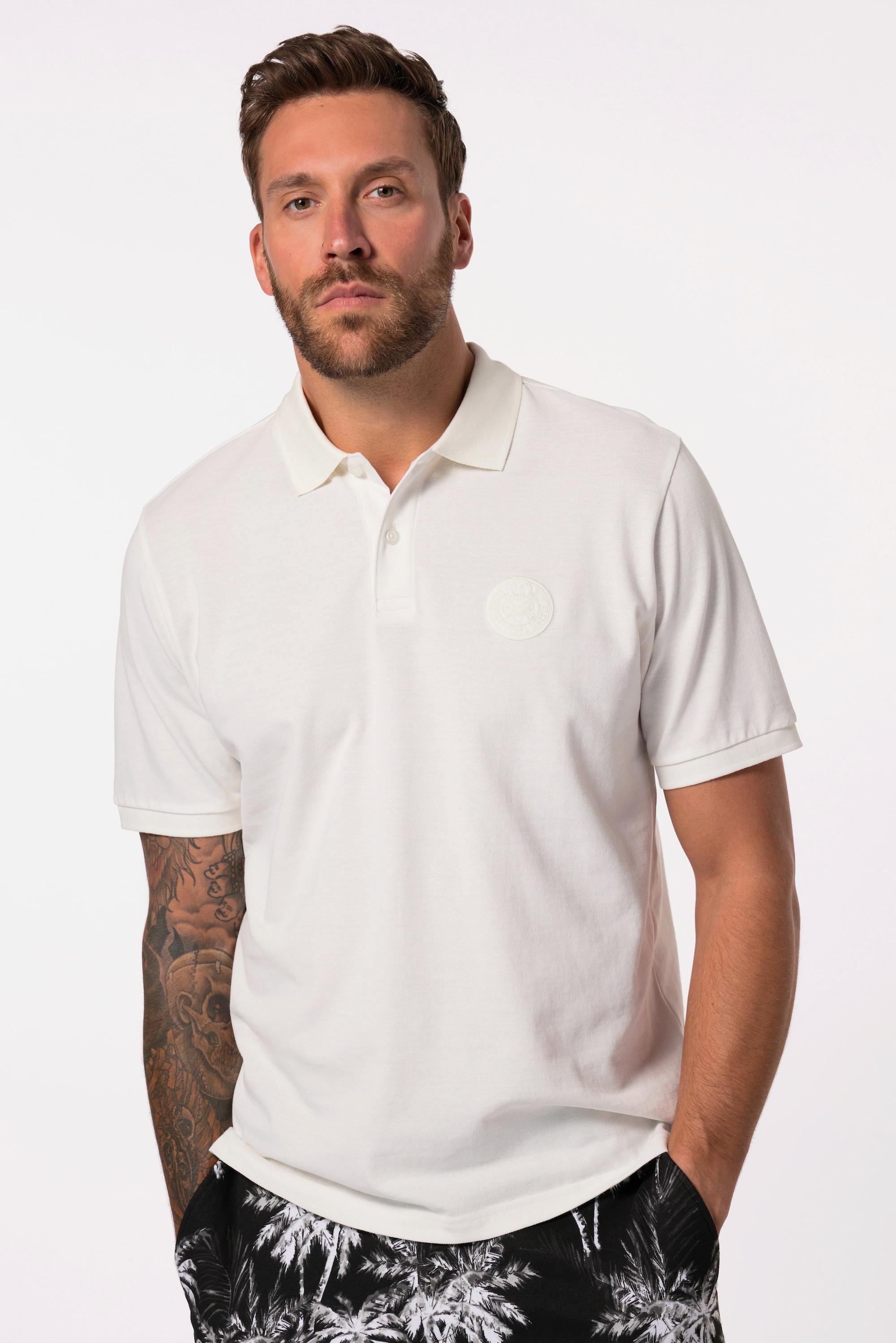 JP1880  Maglia polo in piqué con mezze maniche e applicazione sul petto, fino alla tg. 8XL 