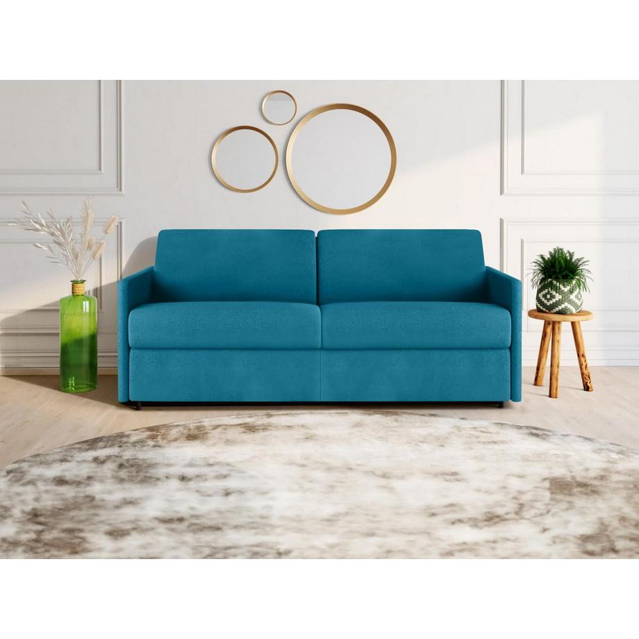 Vente-unique Canapé 4 places conible express en tissu CALIFE Turquoise Couchage à  lattes largesMatelas  