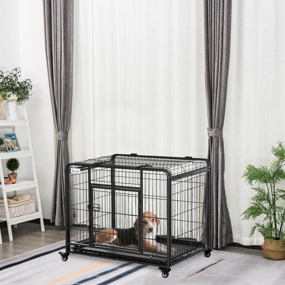 Northio  Transport Box Cage De Transport Pliable Avec Roulettes, 2 Portes Verrouillables, Métal, Gris + Noir, 94 X 58 X 69,5 Cm 