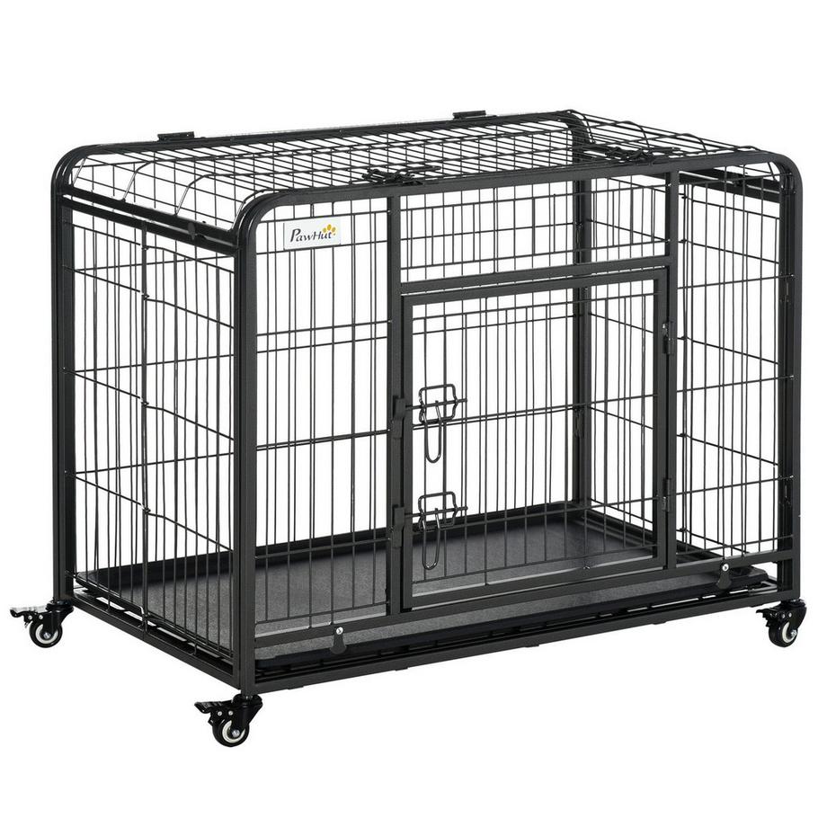 Northio  Transport Box Cage De Transport Pliable Avec Roulettes, 2 Portes Verrouillables, Métal, Gris + Noir, 94 X 58 X 69,5 Cm 