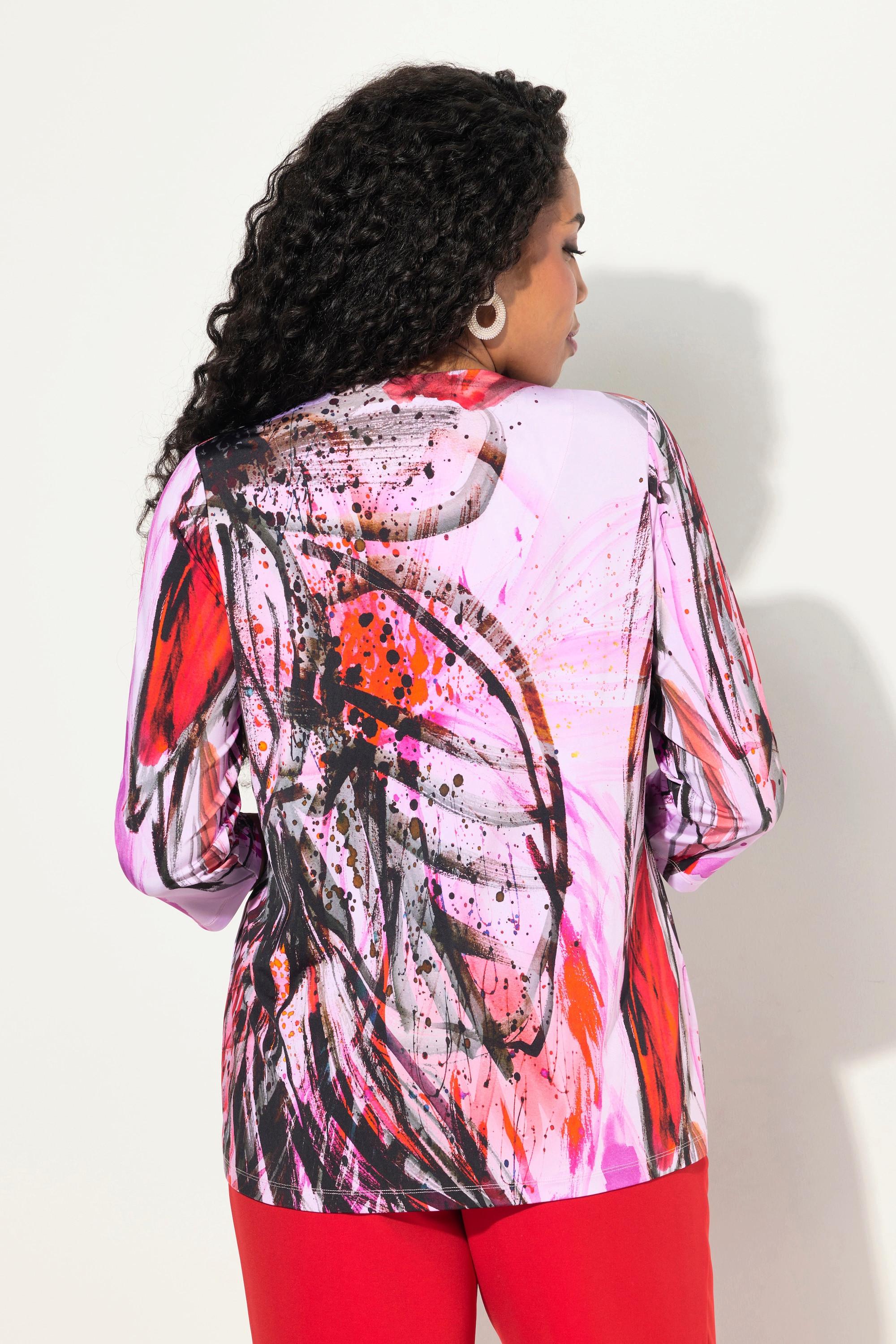 Ulla Popken Maglia Lunga Slinky Stampa Astratta Scollo a V Maniche 3/4  