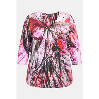 Ulla Popken Maglia Lunga Slinky Stampa Astratta Scollo a V Maniche 3/4  