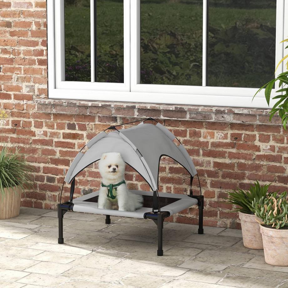 Northio  Lit surélevé pour chien avec auvent, lit pour animal domestique, chaise longue d'extérieur avec toit, respirant, pour chiens de petite et moyenne taille, gris clair Oxford 76 x 61 x 69,5 cm 