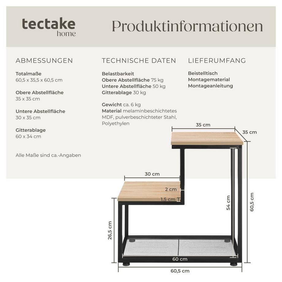 Tectake Beistelltisch Halifax Industrial Style Holz und Stahl  