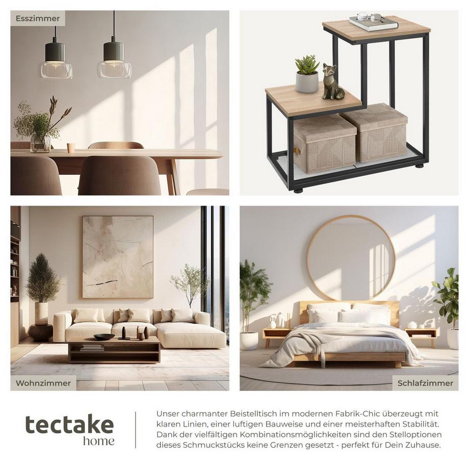 Tectake Beistelltisch Halifax Industrial Style Holz und Stahl  