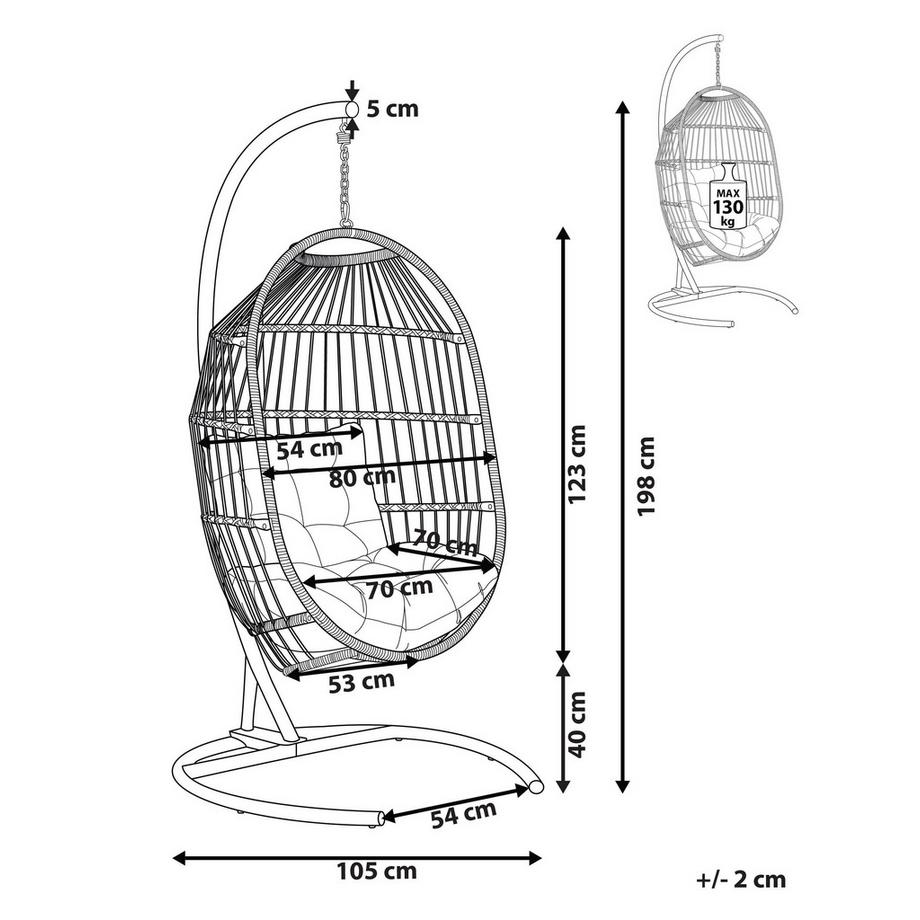 Beliani Fauteuil suspendu avec support en Tissu Boho SESIA  